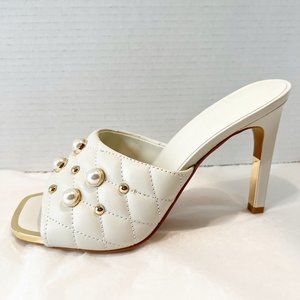 Karl Lagerfeld White Quilted Heels with Gold Accents